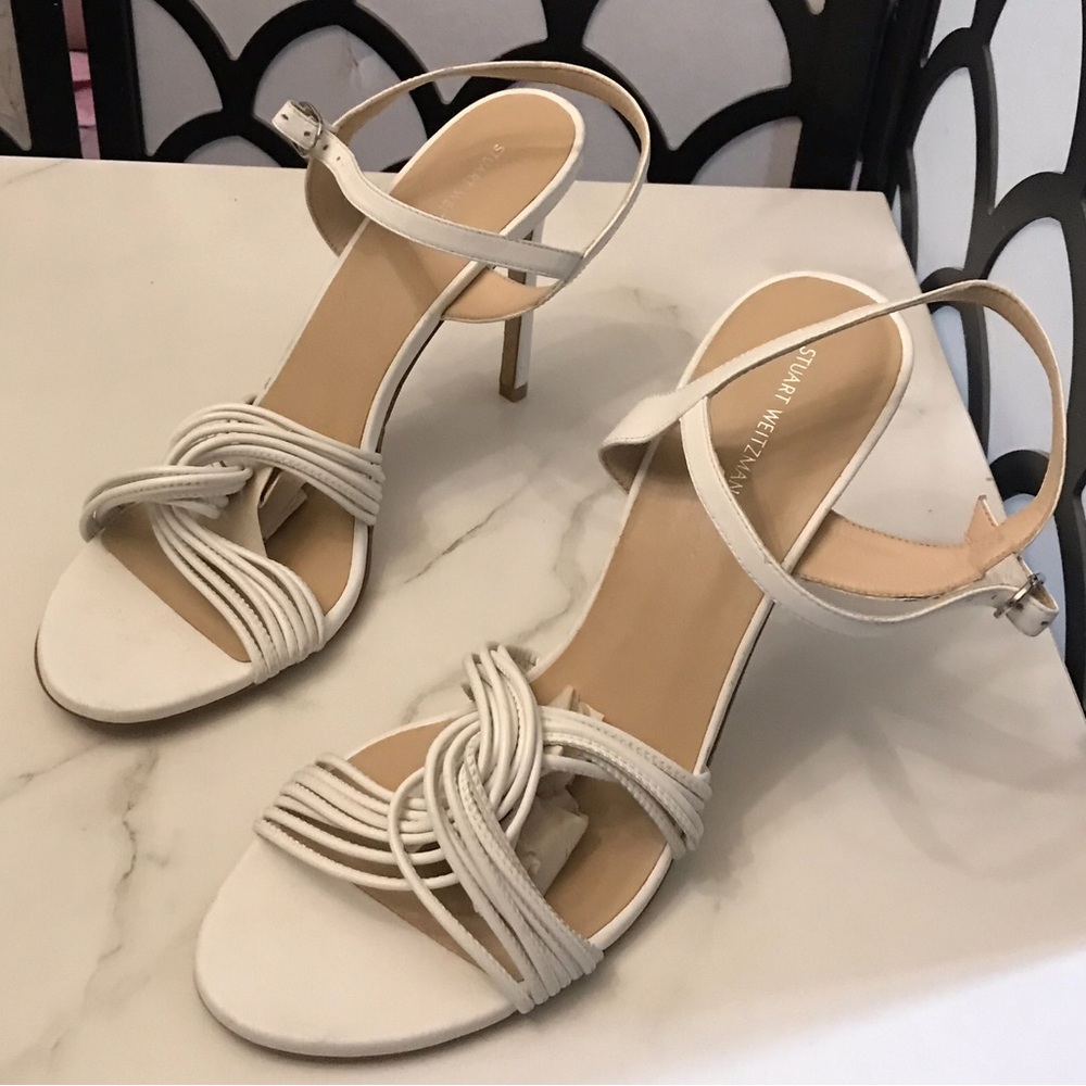 Stuart Weitzman Ivory Knot-Strap Slingback Heels